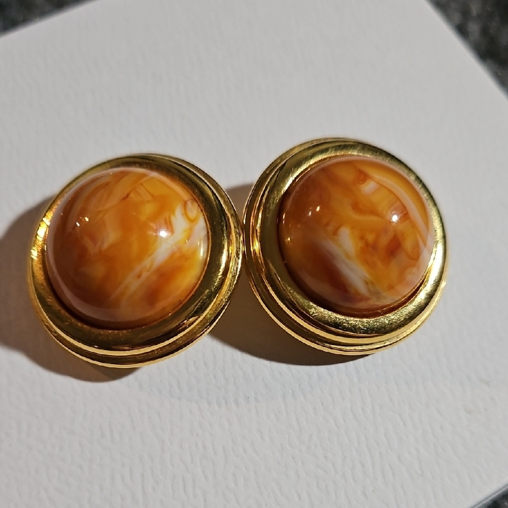Joan River Gold and Orange Clip On Earrings
